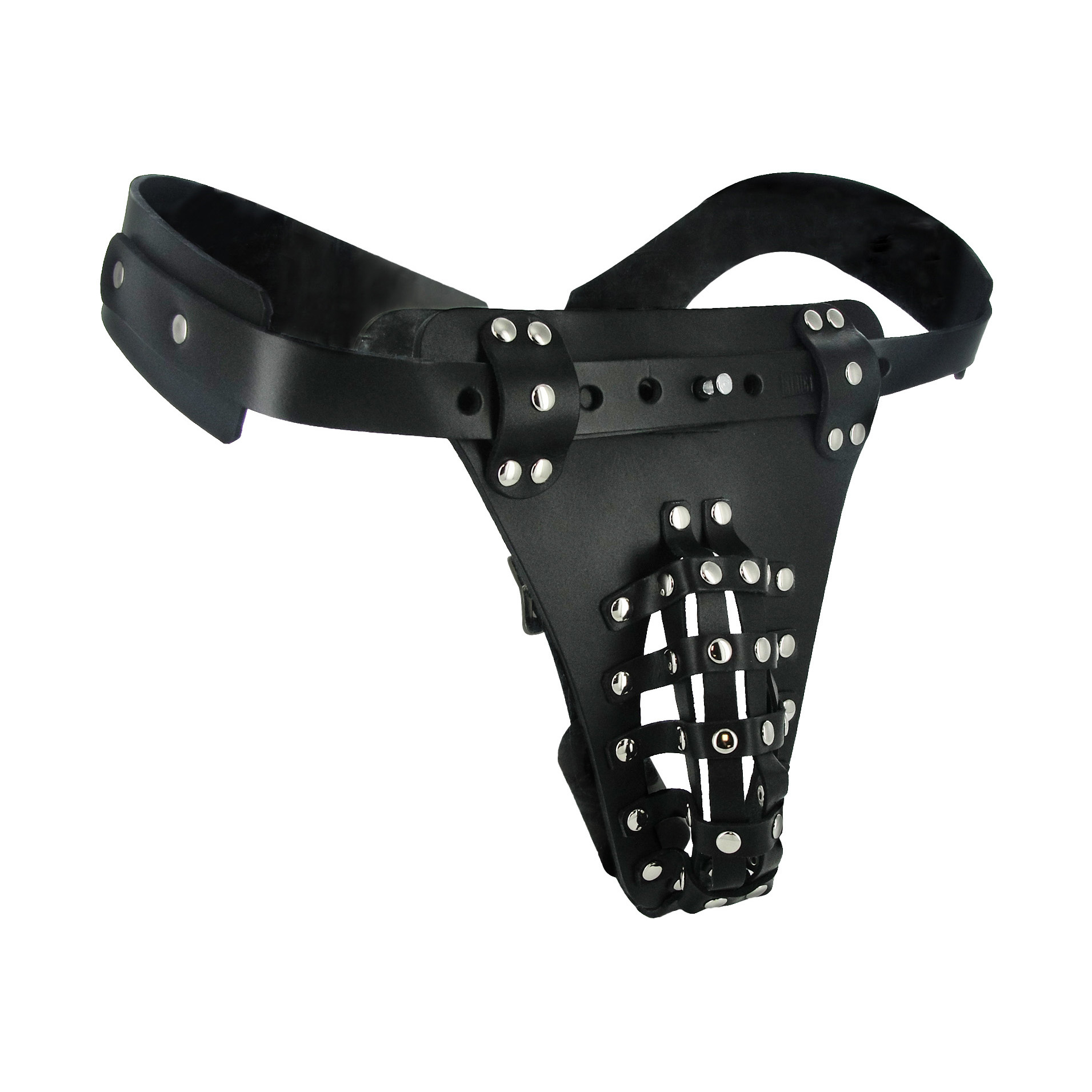 The Safety Net Leather Male Chastity Belt with Anal Plug Harness - Image 4