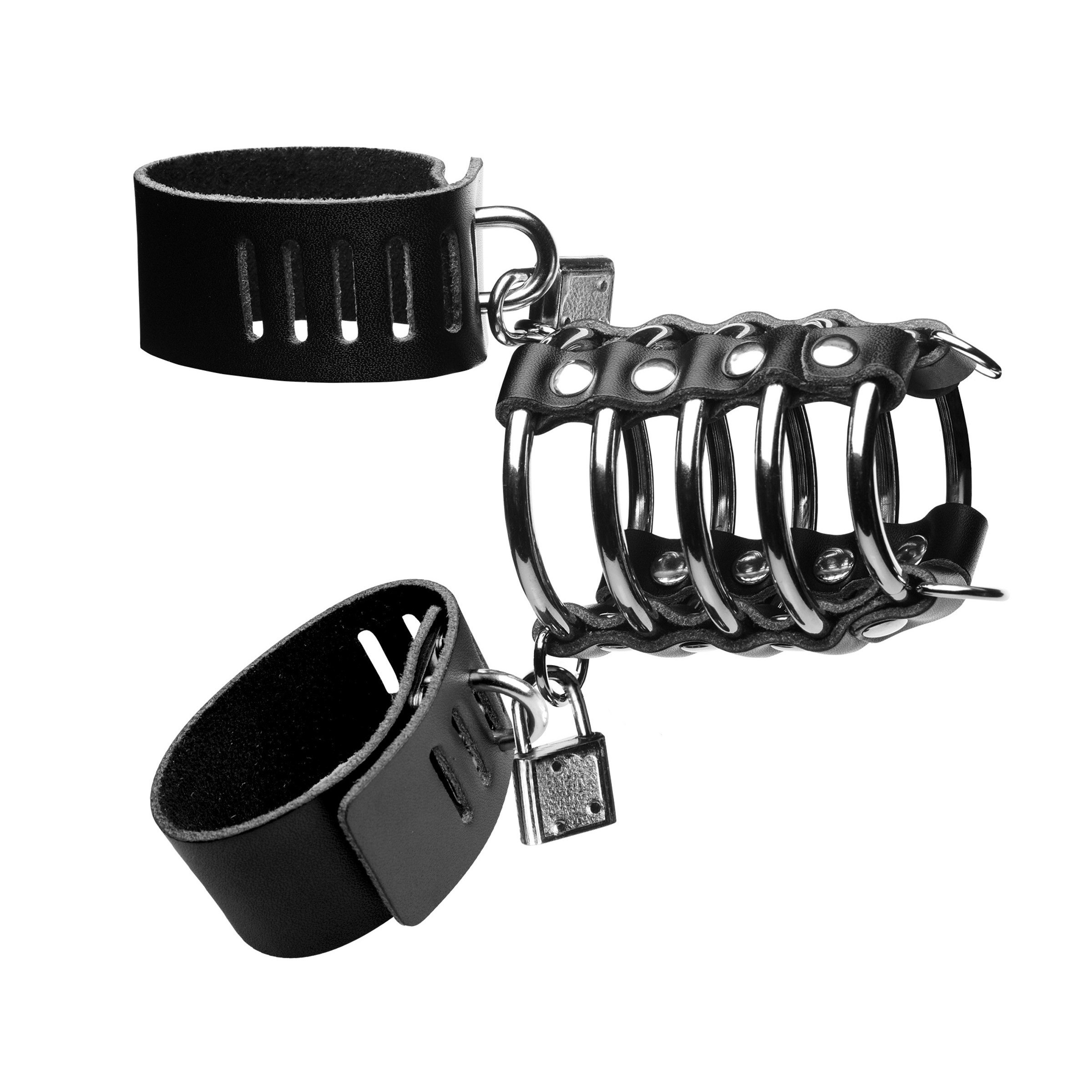 5 Ring Chastity Device with Cock and Ball Strap - Image 2