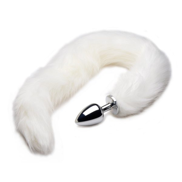 Extra Long Mink Tail Metal Anal Plug- White - Image 2