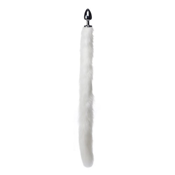 Extra Long Mink Tail Metal Anal Plug- White - Image 3