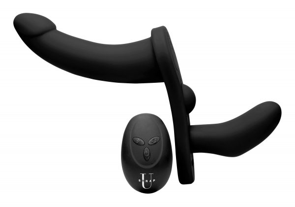 Double Take 10X Double Penetration Vibrating Strap-on Harness - Black - Image 4